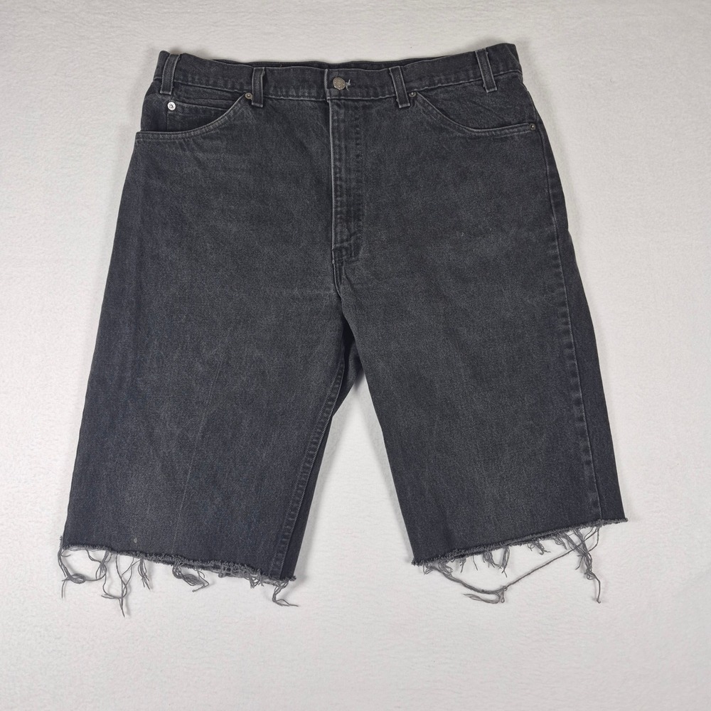 VTG Levi's 550 Denim Shorts Mens 38 Black Orange Tab Cut Off USA Made Distressed